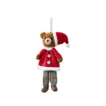chaungfeng Christmas Small Bear Ornament, Cloth Doll Animal Pendant, for Tree Decoration, Window Display, Festive Theme, 3.14x7.09 Inches