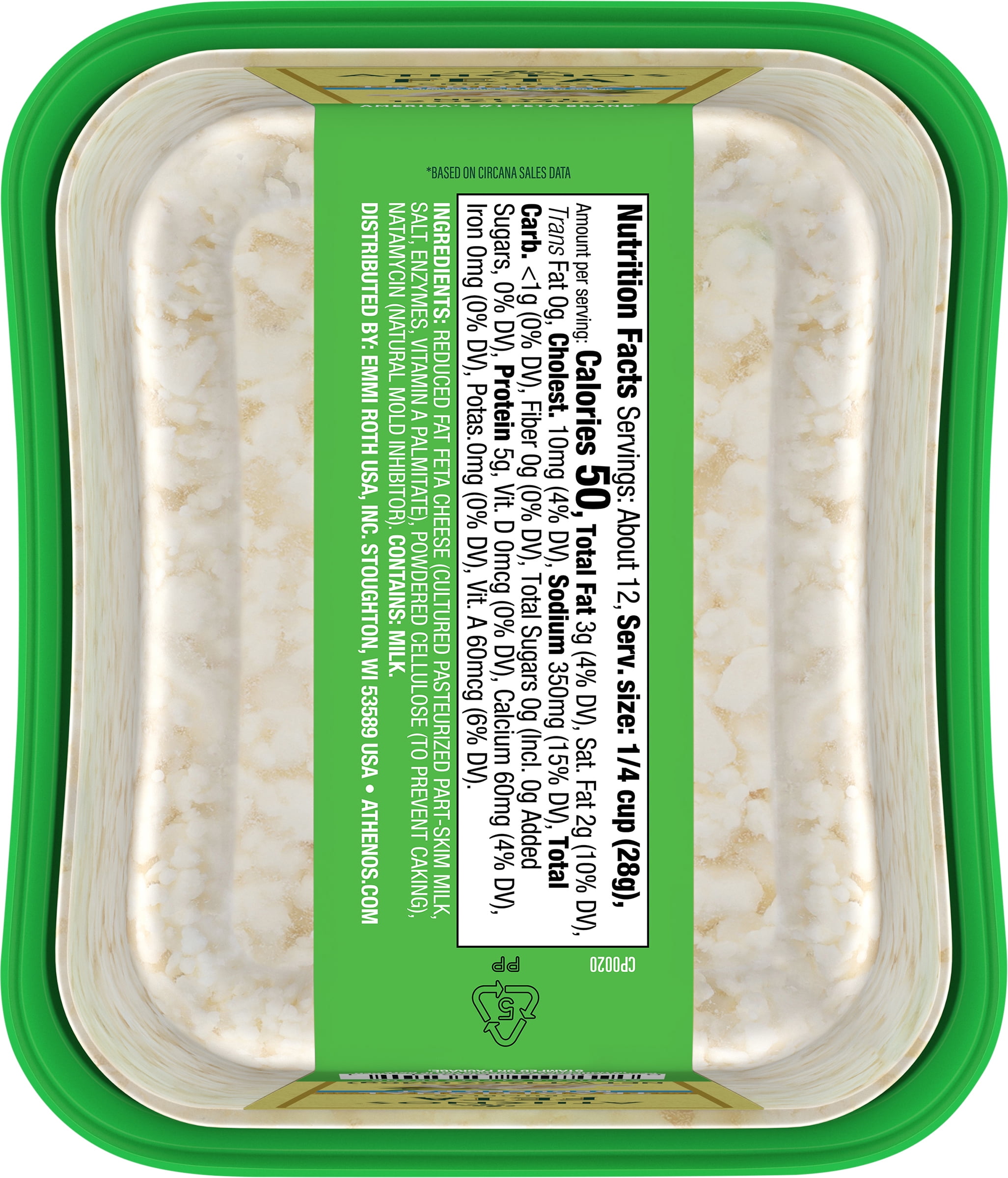 Athenos Crumbled Traditional Feta Cheese 12 oz, Refrigerated, Plastic Tub