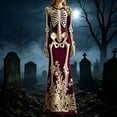 thumbnail image 2 of Women's Halloween Gothic Velvet Maxi Dress, Long Sleeve Round Neck Bodycon Dress with Skeleton Floral Print, Elegant Fall Evening Party Gown, 2 of 4