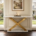 thumbnail image 4 of Fnova 55" Modern Luxury Console Table, Gold & White Faux Marble Entryway Table, X-Shaped Frame Narrow Sofa Table for Living Room, Hallway, 4 of 14