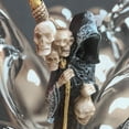 thumbnail image 2 of Holy Death Statue Standing Decorative Muerte Figurine Grim Reaper Holding Skull Statue Altar Halloween, 2 of 6