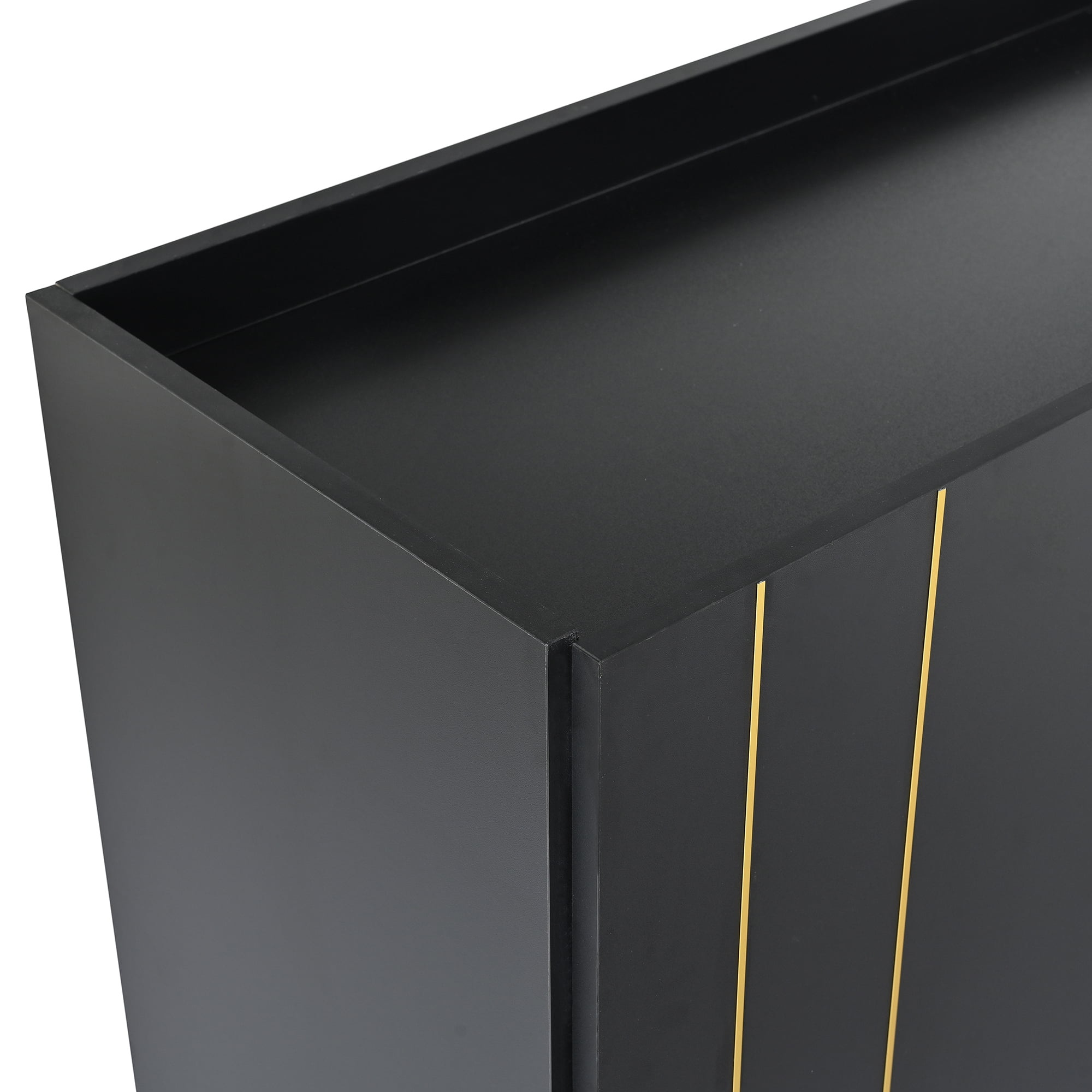 MAYEERTY Luxurious Shoe Cabinet with 5 Metal Legs, Modern TV Stand with 4 Adjustable Shelves for TVs Up to 70", Minimalist Sideboard Cabinet with Gold Lines Doors for Living Room,62.9"x 31.4",Black