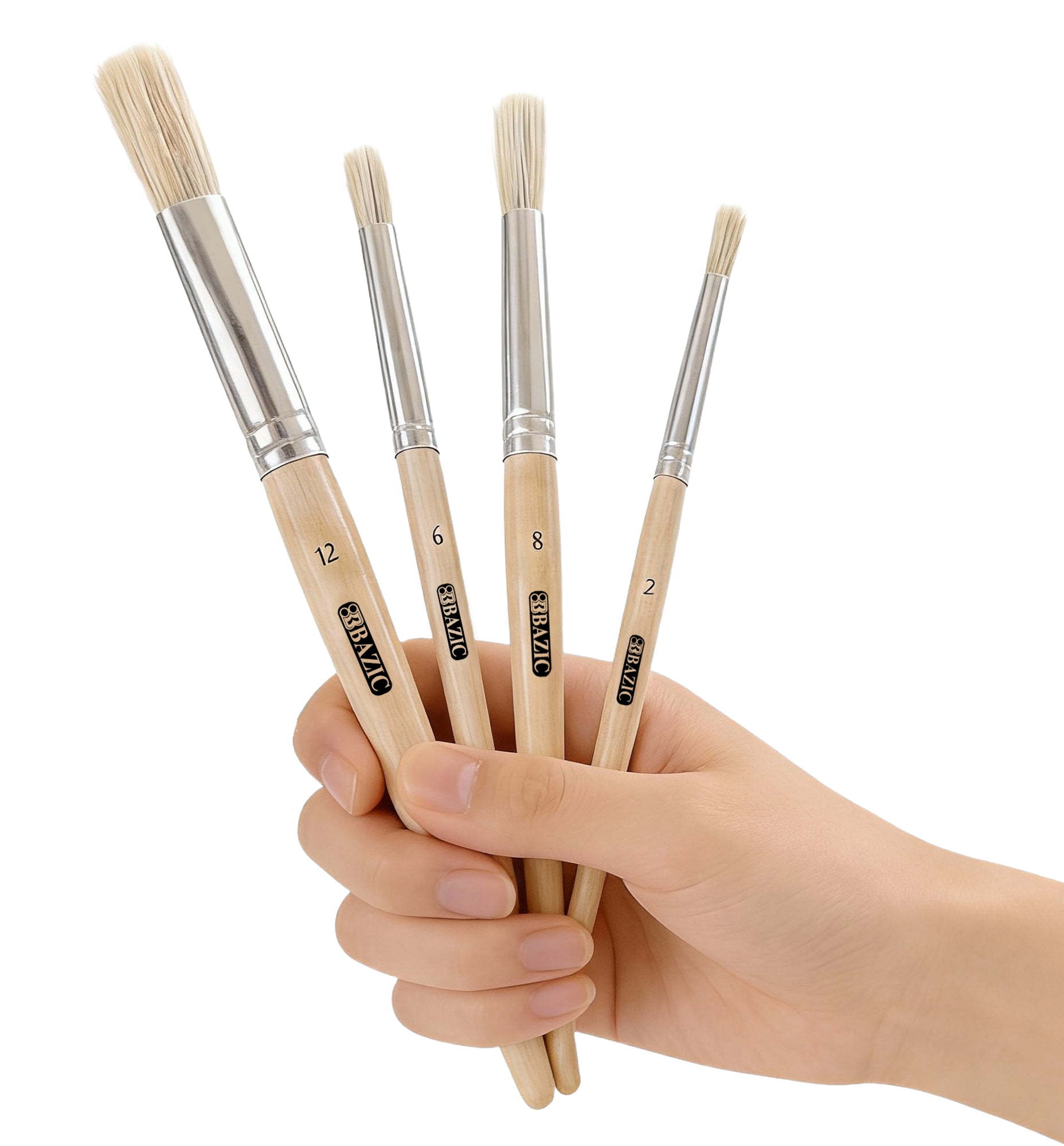 BAZIC Round Natural Bristle Stencil Brush Set, (4/pack), 24-Packs