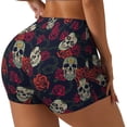 thumbnail image 1 of Balery Roses Skulls Pantalones cortos de entrenamiento estampados para mujer, sin costuras, ajustados, para gimnasio, yoga, correr, deportes, ejercicio activo, fitness.-X-Large, 1 of 8