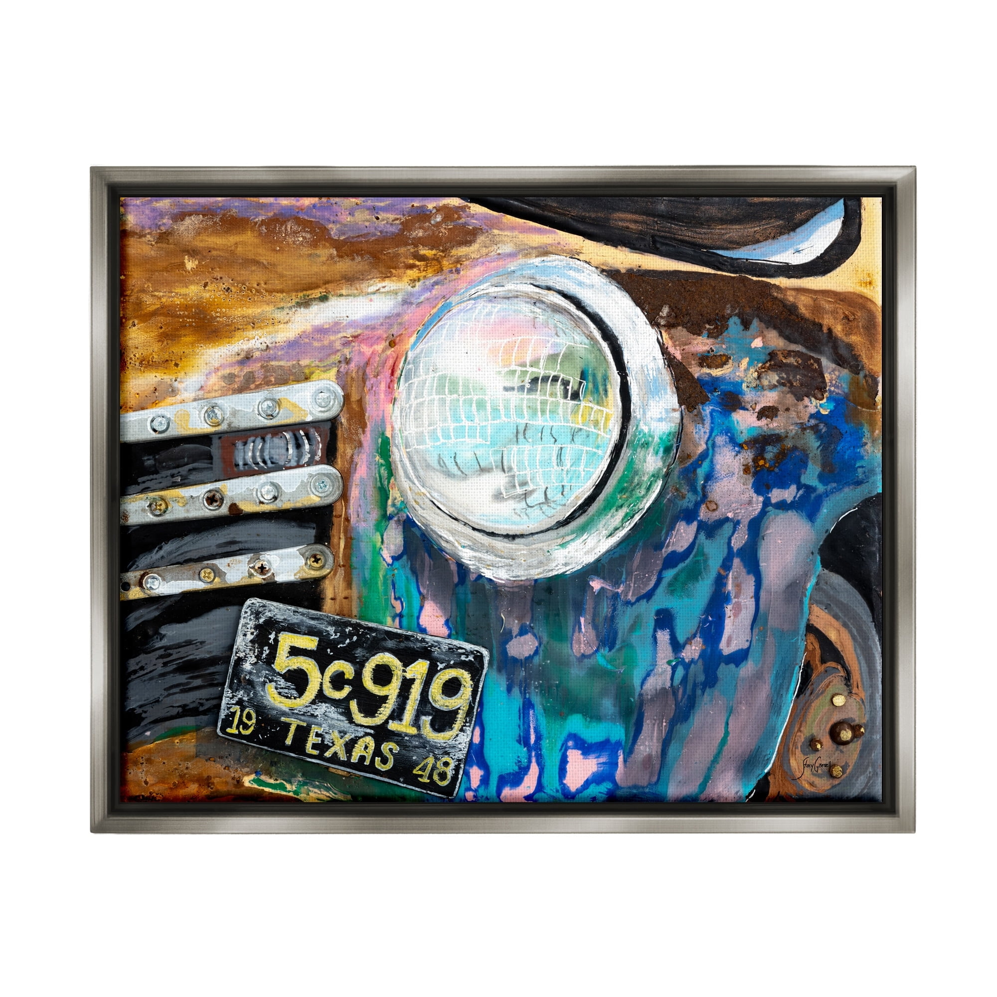 Stupell Industries Up-Close Texas Car Headlight Modern Street Style Painting Luster Gray Floating Framed Canvas Print Wall Art, Design by Stacy Gresell