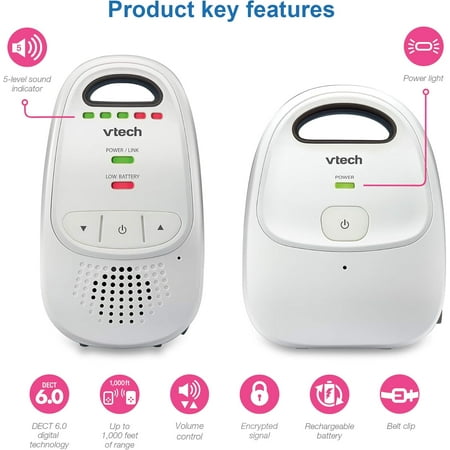 DM112-2 Audio Baby Monitor with Rechargeable Battery, Long Range, Crystal-Clear Sound, and Alerts
