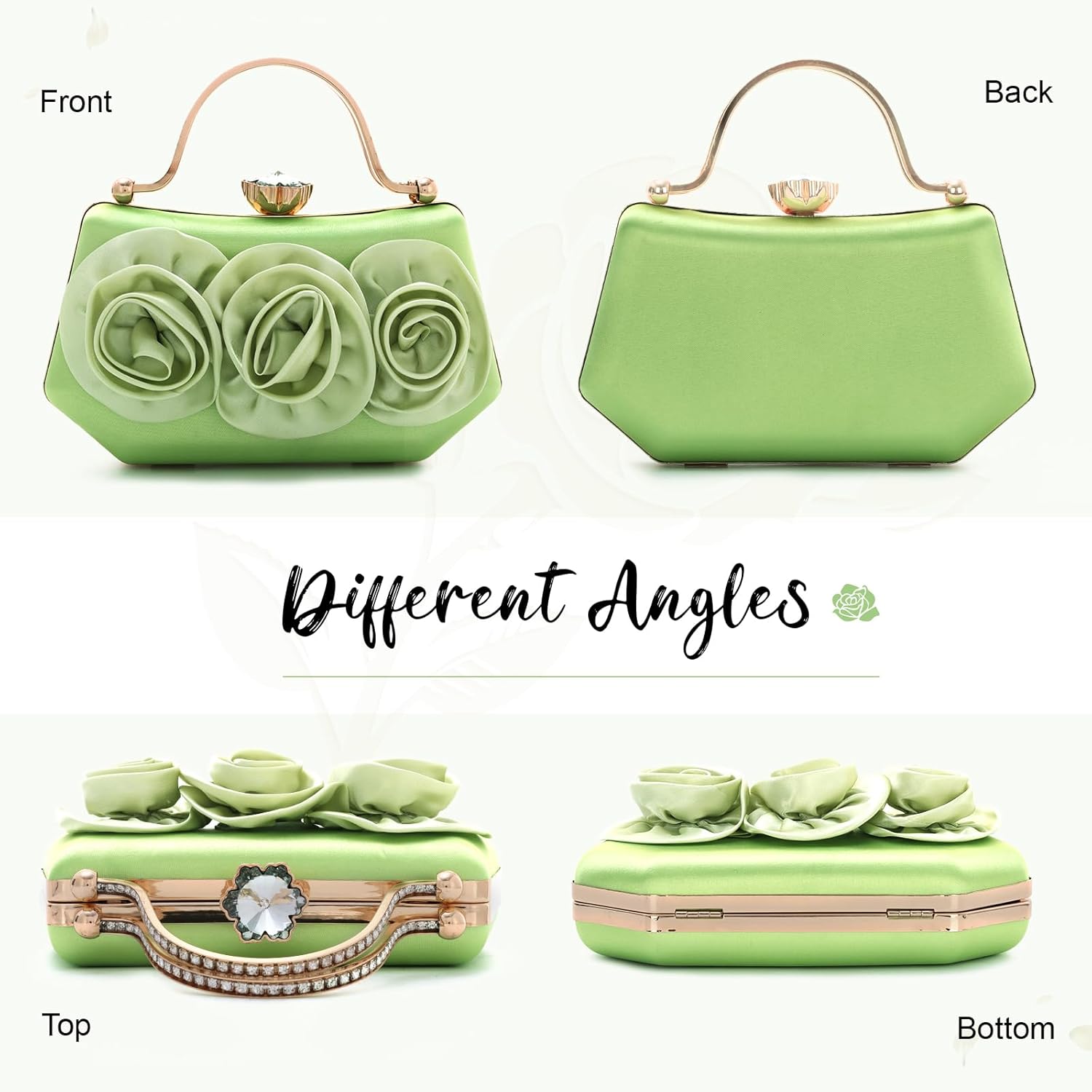 Women Flower Evening Handbag Satin Floral Clutch Purses Chain Strap Shoulder Bag