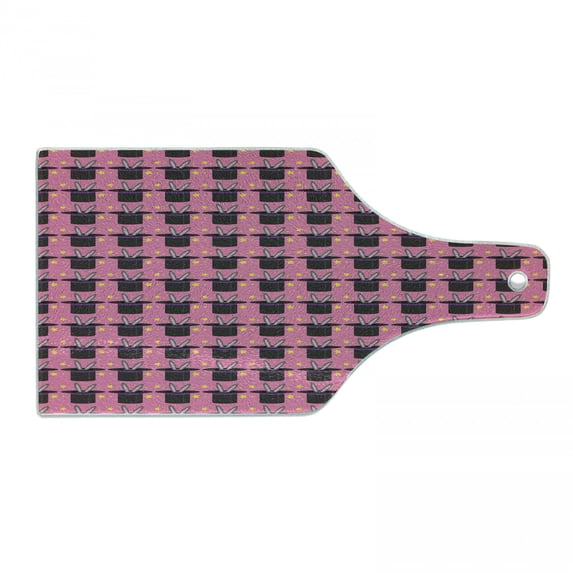 Magician Cutting Board, Bunny Ears in Hats and Stars Repeating Pattern in Colors, Decorative Tempered Glass Cutting and Serving Board, in 3 Sizes, by Ambesonne