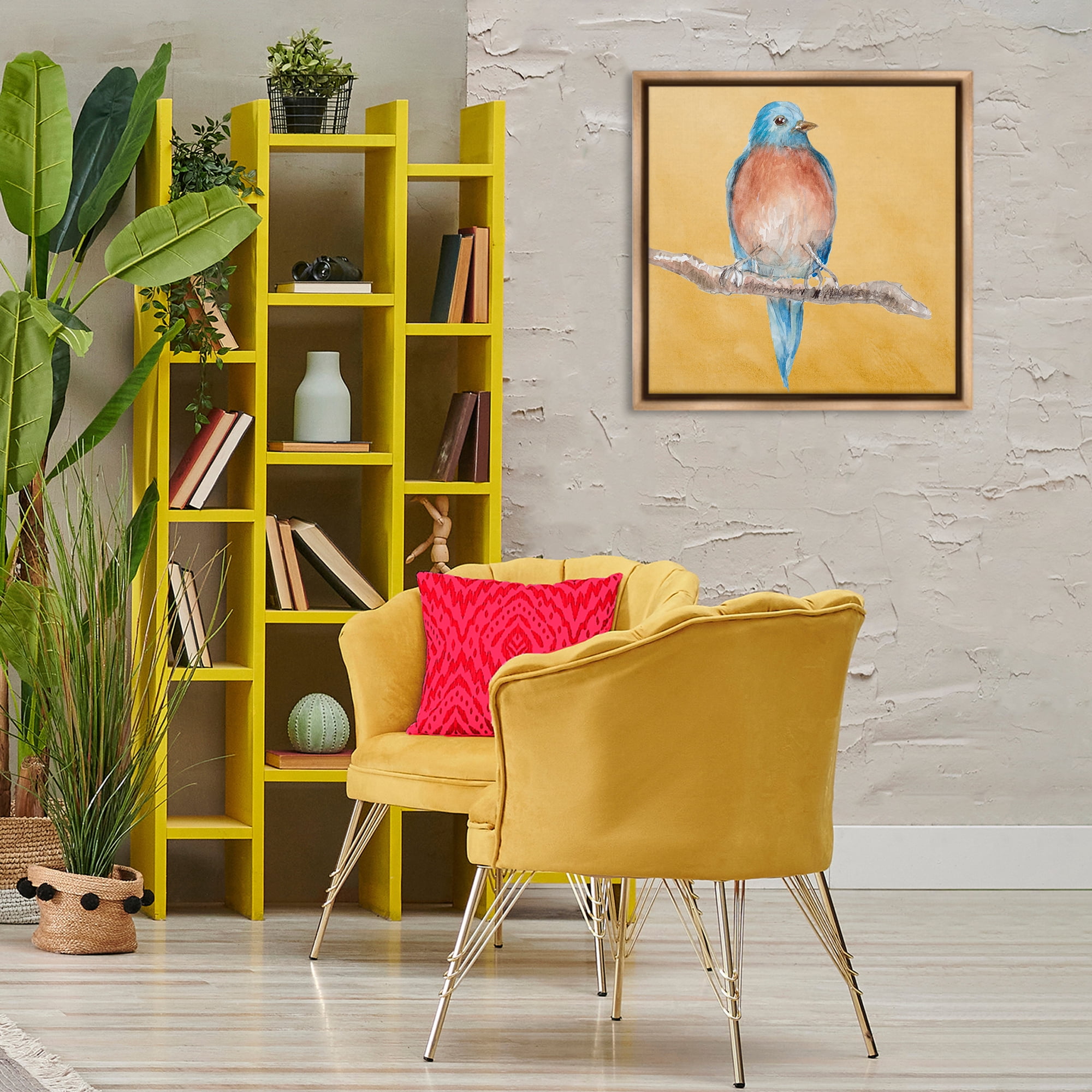 Stupell Industries Traditional Bluebird Perched Animals & Insects Painting Brown Floater Framed Canvas Art Print Wall Art, 25 x 25