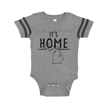 

Inktastic It s Home- State of Michigan Outline Distressed Text Gift Baby Boy or Baby Girl Bodysuit
