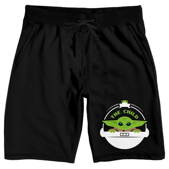 Baby Grogu Spaceship Mandalorian Mens Black Sleep Pajama Shorts-Medium