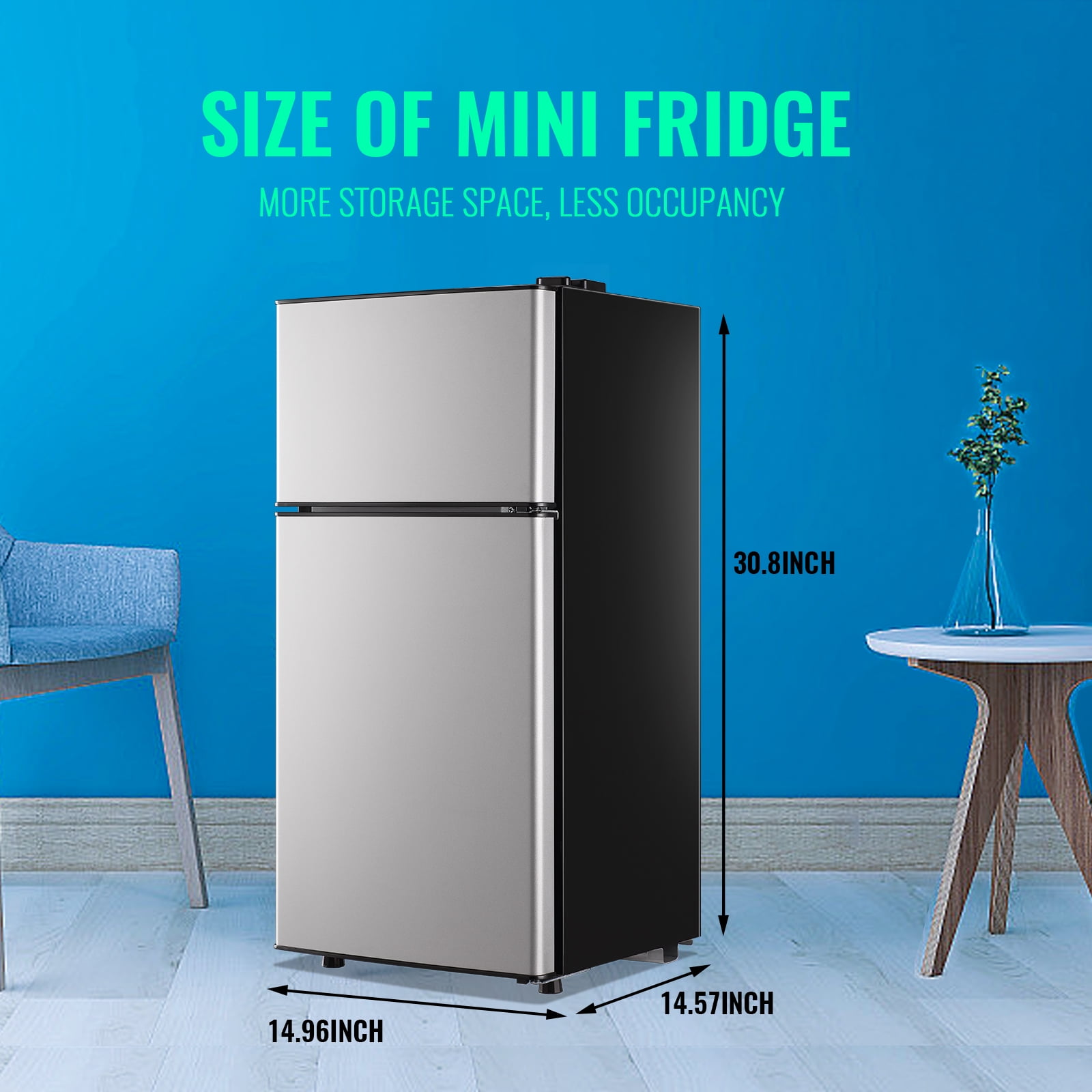 Tacool 2.4 Cu.ft Mini Fridge with Freezer, Apartment Size Refrigerator, Silver, New