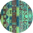 thumbnail image 1 of Ahgly Company Machine Washable Indoor Round Oriental Turquoise Blue Industrial Area Rugs, 4' Round, 1 of 4