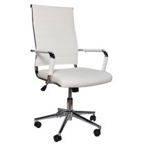 Okeysen Mid-Back Ribbed Home Office Desk Chair Upgraded Seat Ergonomic Leather Conference Room Swivel Chairs Adult, White