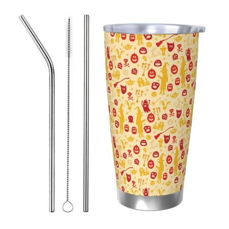 

Cauagu Halloween Elements Pattern 20oz Tumbler Stainless Steel Vacuum Insulated Tumbler with Lid Durable Insulated Coffee Mug Thermal Cup with Splash Proof Sliding Lid-Straw Three-piece Set