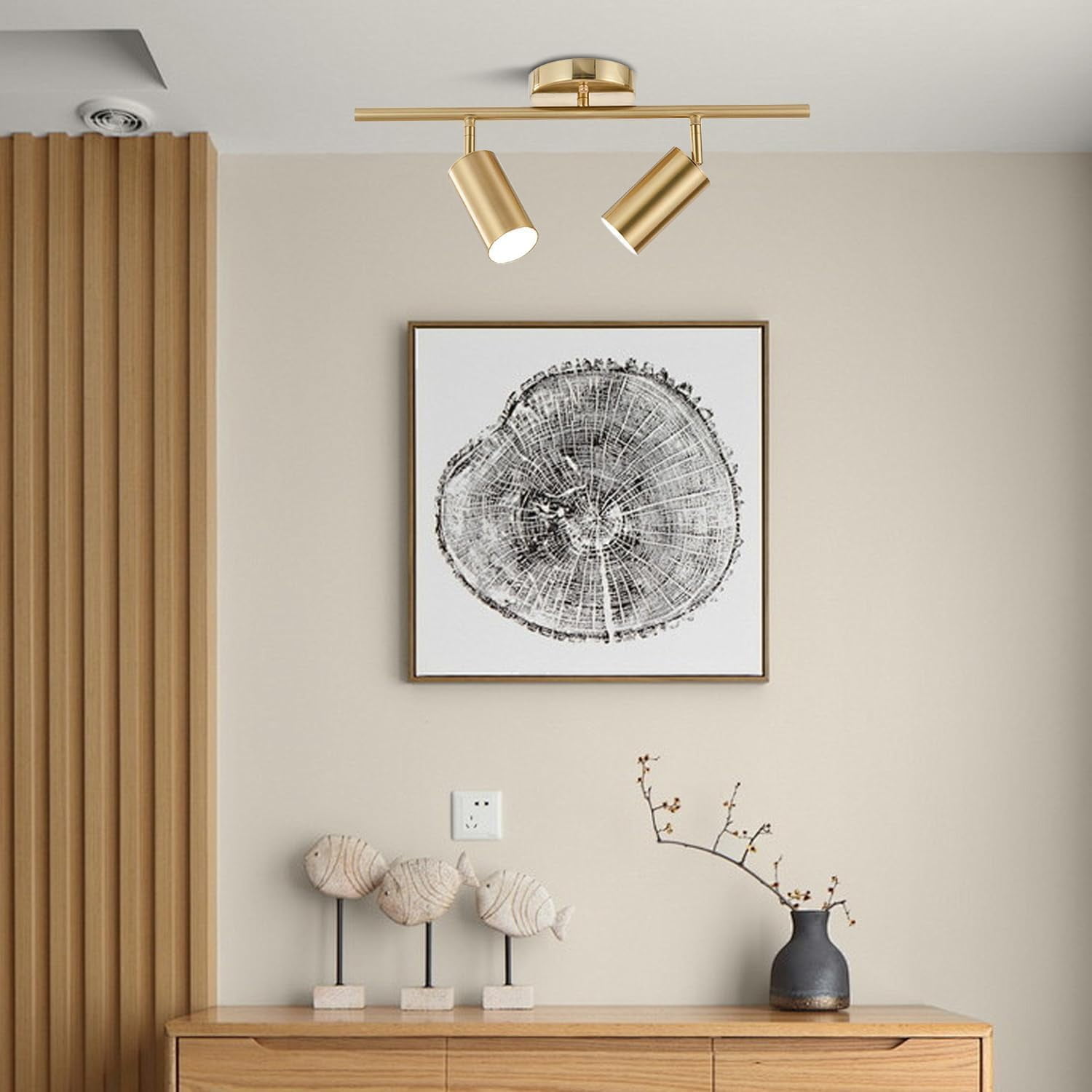 KCO Lighting Modern 2-Light Gold Track Lighting Fixture Flush Mount Brushed Brass Track Lights Kit