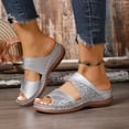 thumbnail image 2 of Pandaie Women's Orthopedic Wedge Sandals Rhinestones Platform Casual Slip on Slides Glitter Comfortable Walking Slippers Summer Shoes Silver Size 8.5, 2 of 9