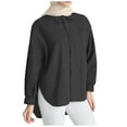 thumbnail image 2 of Fesfesfes Womens Yellow Tshirt Women Solid Color Lapel Casual Long-Sleeved Pocket Shirt Ladies Tops Free Size(US:4-10), 2 of 6