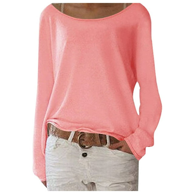 Top de manga larga de punto liso para mujer - Camiseta básica para combinar con otras prendas, ideal para la oficina o para llevar de forma informal