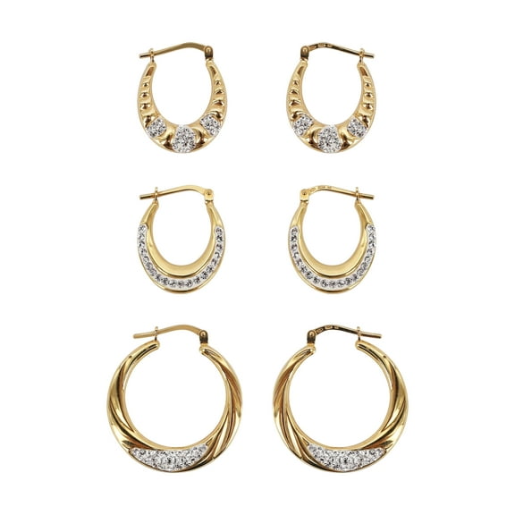 Brilliance Fine Jewelry 14K Gold Plated Sterling Silver Adult Hoop Earrings Set, Adults 3 Pairs