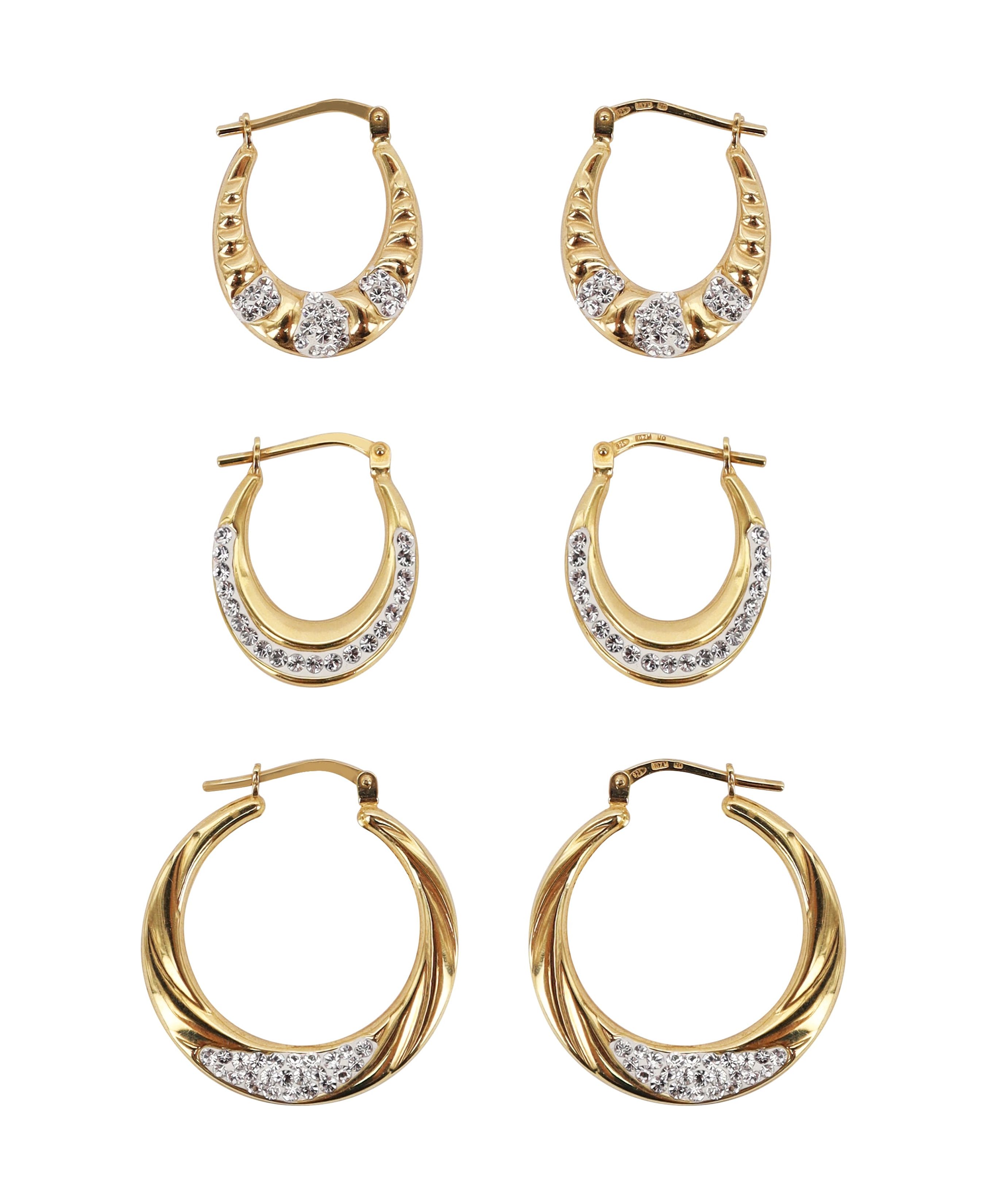 Brilliance Fine Jewelry 14K Gold Plated Sterling Silver Adult Hoop Earrings Set, Adults 3 Pairs