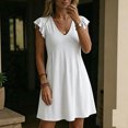 thumbnail image 3 of JoveMarine Womens Dresses V-Neck Pleated Ruffle - Sleeves Loose Blouson Vest Skirt with Flutter Sleeves for Summer Casual Days,White XL, 3 of 6