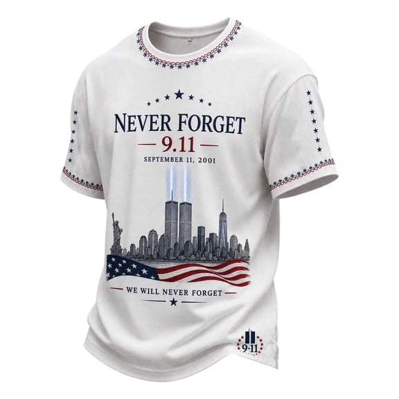 9/11 25th Anniversary Shirt, Never Forget Memorial 2001-2026 Patriotic Twin Towers Commemorative Short Sleeve Crewneck Gift Tee for Patriot Day
