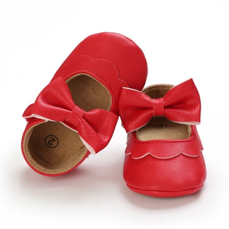 Loliuicca Baby Girls Mary Jane Flats Elegant Bowknot Dress Shoes Crib Shoes