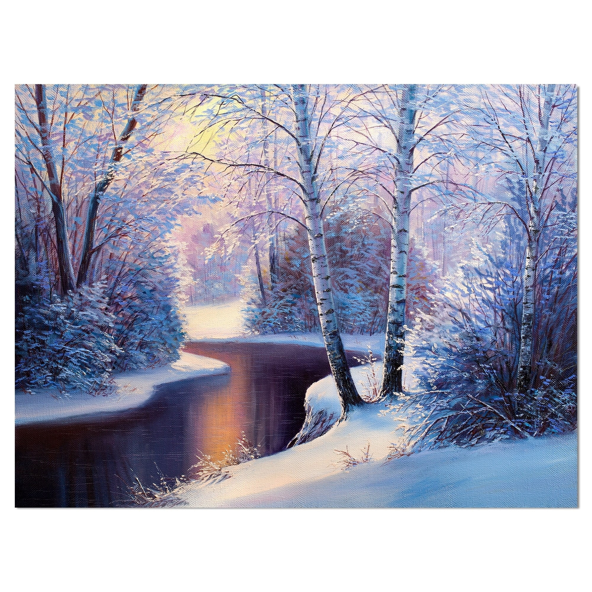 Design Art Designart Winter Forest In River Sunset Landscapes Painting Print On Wrapped Canvas White Walmart Com Walmart Com