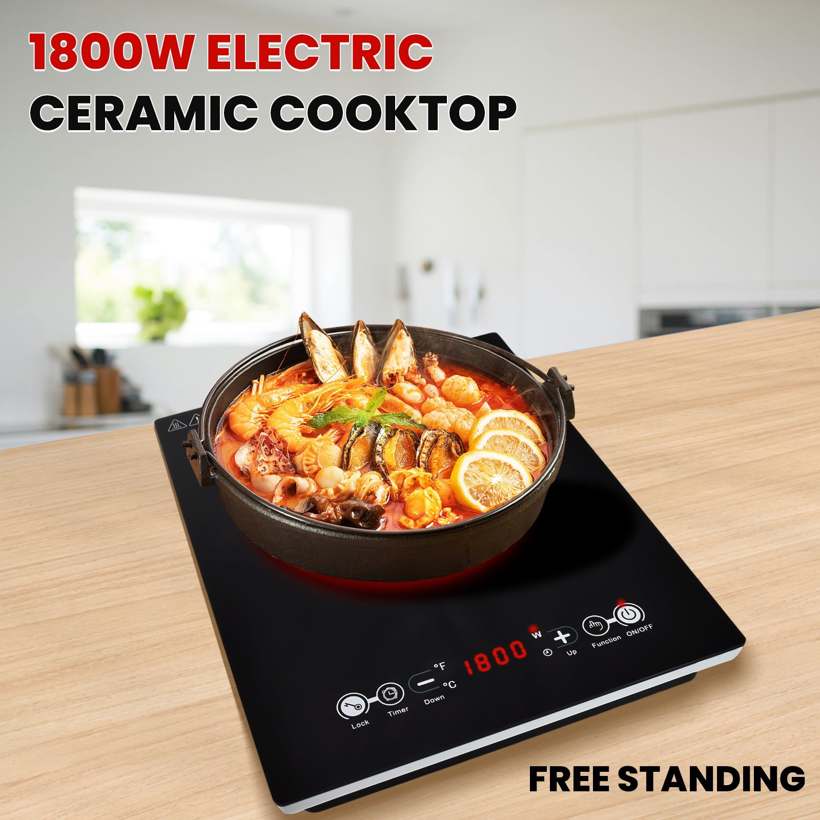 iMeshbean Portable Electric Cooktop Electric Stove Single Burner Ceramic Cooktop 1800W 110