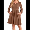 thumbnail image 3 of Vestido de Mujer con Mangas Largas Tipo Farol, Cuello Redondo, Falda Evasé, Moda de Otoño Marrón Oscuro XXL, 3 of 7