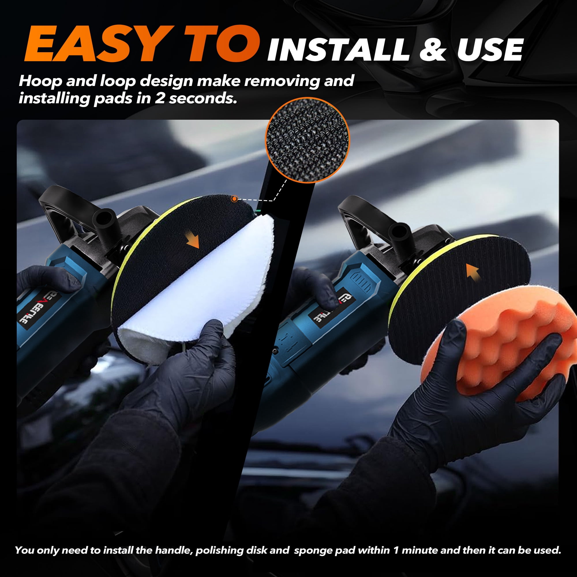6 Inch 1600W Rotary Car Buffer Polisher, 7 Variable Speed 1000-3500 RPM Electric Polisher Waxer with Detachable Handle for Car Boat Sanding Polishing Waxing