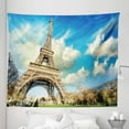 thumbnail image 1 of Paris Tapestry, Famous Eiffel Tower France and Cloudy Autumn Sky Bare Branched Trees Fall Season, Fabric Wall Hanging Decor for Bedroom Living Room Dorm, 5 Sizes, Blue and Beige, by Ambesonne, 1 of 1