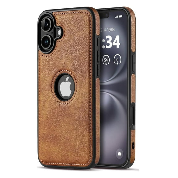 AIOVETEAB Compatible with iPhone 16 Case Premium Leather TPU Hybrid Case Cover,Brown