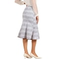 thumbnail image 3 of INSPIRE CHIC Tweed Midi Skirt for Women's Plaid Belted Fishtail Bodycon Skirts M Pink, 3 of 5