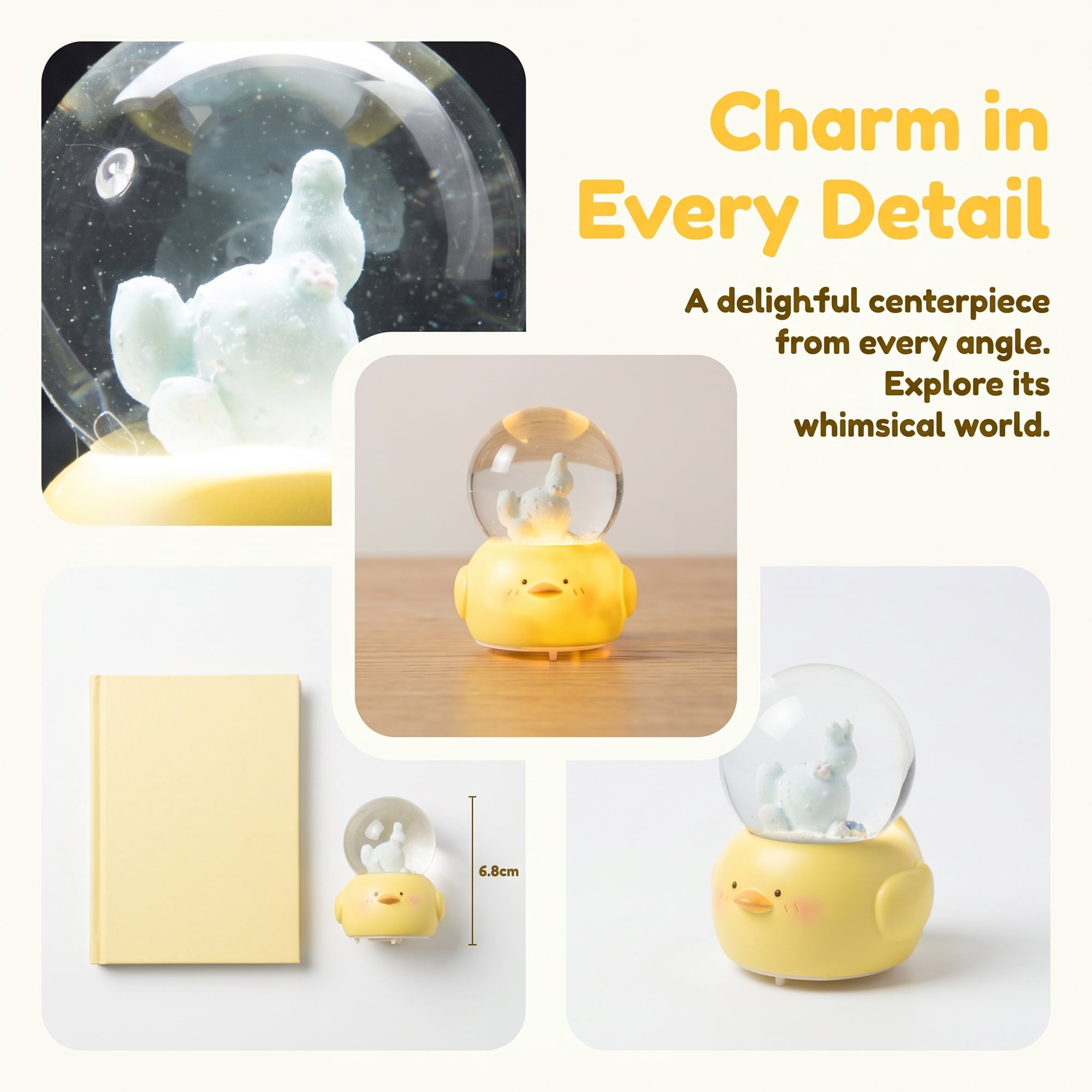 Unique Bargains Mini Resin Figurine Snow Light Up Crystal Ball Yellow 1.8" x 1.8" x 2.7"
