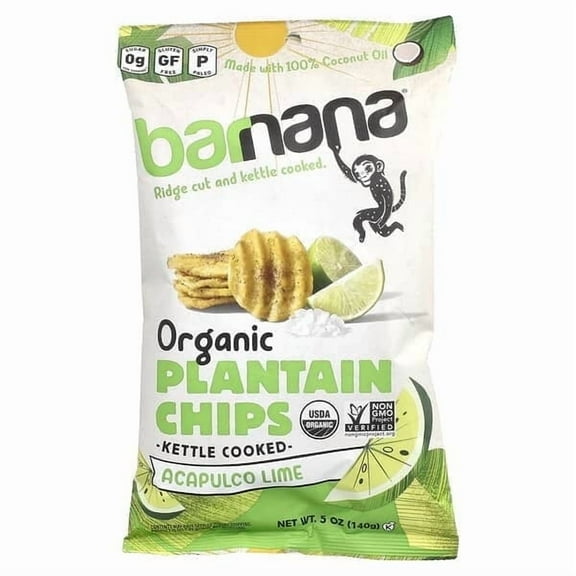 Barnana, Organic Plantain Chips, Acapulco Lime, 5 oz Pack of 4