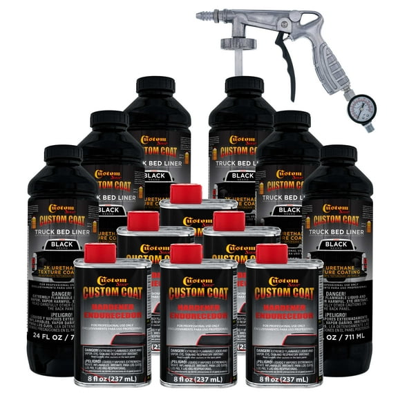 Custom Coat Black 1.5 Gallon (6 Quart) Urethane Spray-On Truck Bed Liner Kit with Spray Gun - Easy 3 to 1 Mix Ratio, Just Mix, Shake and Shoot It