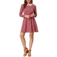 thumbnail image 2 of INSPIRE CHIC Women's Lace Trim Peter Pan Collar Long Sleeves with Belt Floral Dress XS Red, 2 of 6