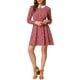 thumbnail image 2 of Vestido floral de manga larga con cuello Peter Pan y cinturón de encaje Inspire Chic para mujer XS rojo, 2 of 6