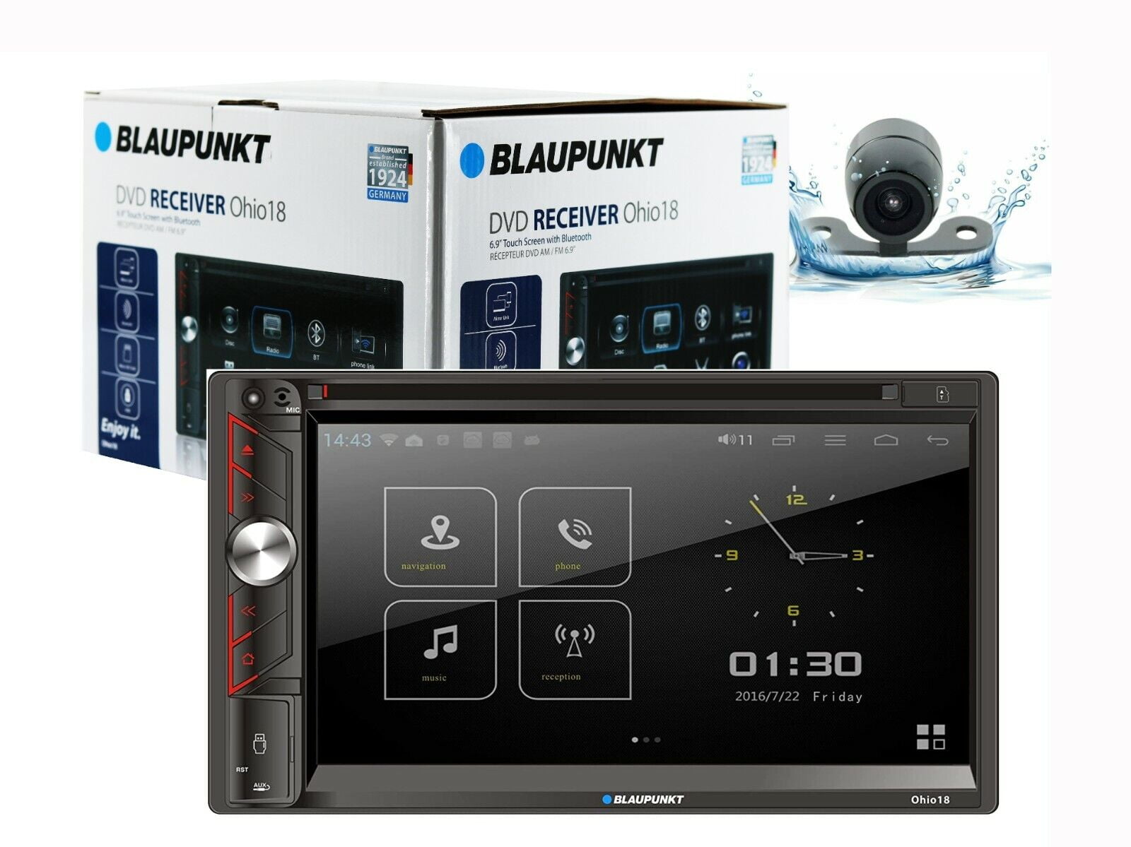 Blaupunkt 2 Din 6.9" Car Stereo Radio HD Mp5 Touch Screen Mirror Link Dvd +Cam Bundle