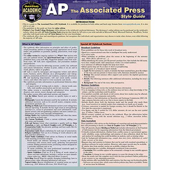 Ap - Associated Press Style Guide (Quickstudy Reference Guide)
