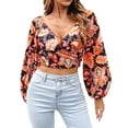thumbnail image 3 of TAIAOJING Womens Summer Tops Boho Print V Neck Long Sleeve Top Slim Fit Stretch Shirt Basic Casual Tops, 3 of 8