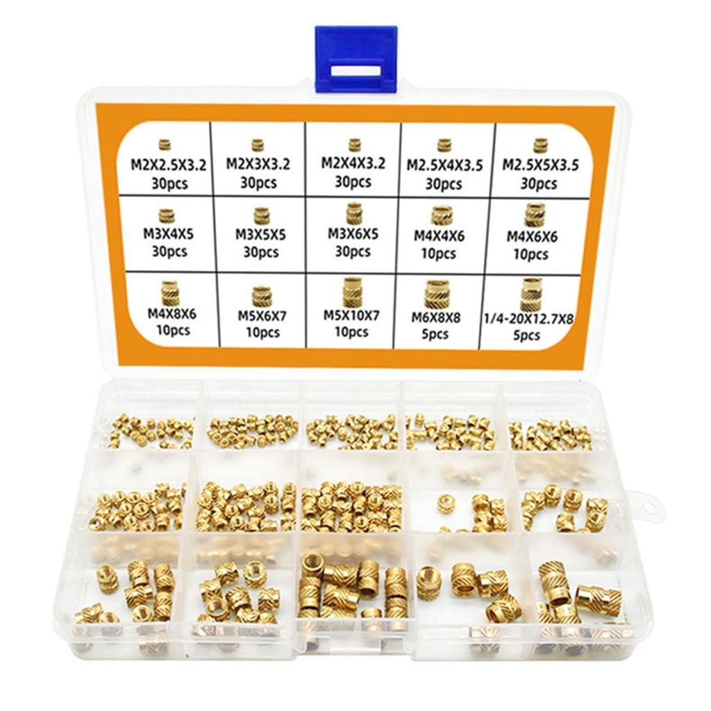 Geemin 300pcs M2/2.5/3/4/5/6 Copper Insert Nuts 300pcs Female Thread Brass Knurled
