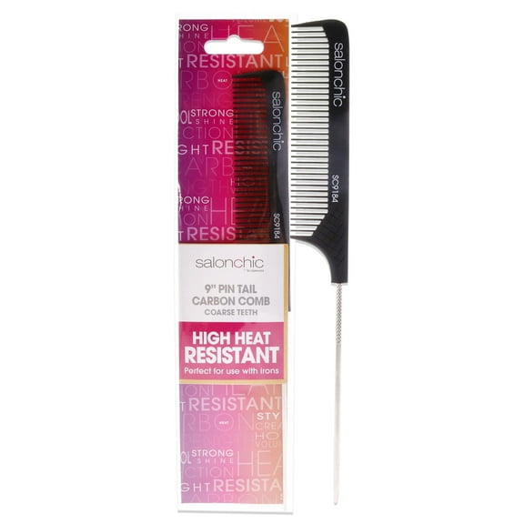 SalonChic Pin Tail Carbon Comb High Heat Resistant 9 - Coarse Teeth , 1 Pc Comb