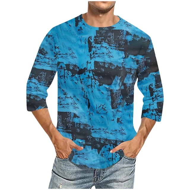 Styesk T-Shirts pour Homme Hommes Imprimé Col Rond Décontracté Mode Manches Courtes Chemisiers Col Rond Chemises