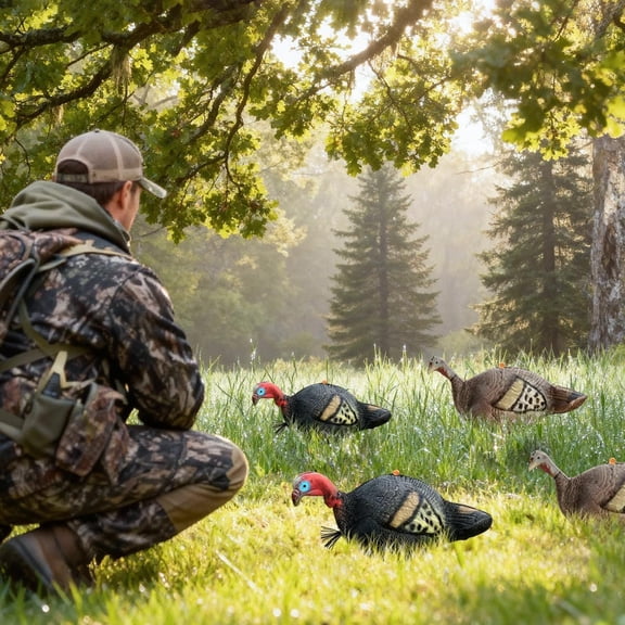 Turkey Decoy for Hunting 4 Pack, Collapsible Lightweight Hunting Decoy with Stakes, Jake & Hen, Soft EVA Material$$