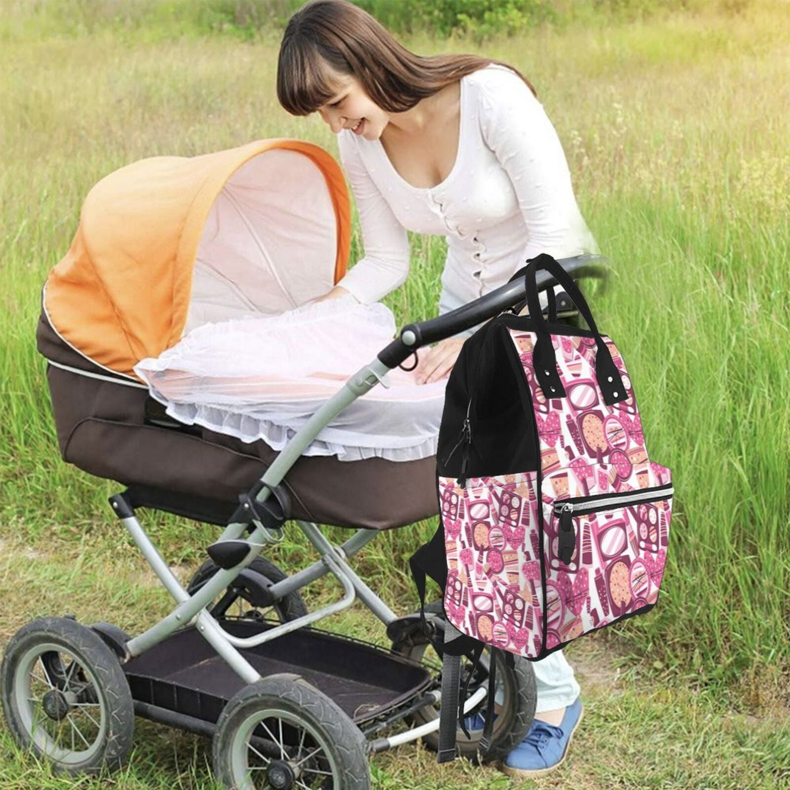 Ratiio Cute Girl Mummy Backpack - Waterproof Twill Canvas, Large Capacity Diaper Bag with Multiple Pockets and Adjustable Straps