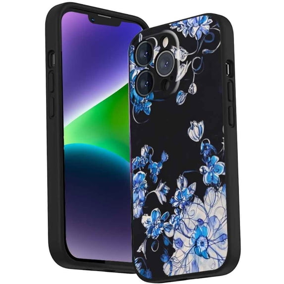 Compatible with iPhone 14 Pro Phone Case, Blue-Flowers-4 Case Men Women, Flexible Silicone Shockproof Case for iPhone 14 Pro