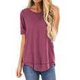 thumbnail image 2 of stanreset Women T-shirt Solid Color Stitching Top Asymmetrical Hem Blouse, Red, XXL, 2 of 8